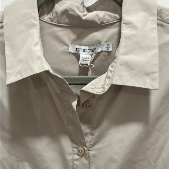 Chico's Smoky Taupe Long Sleeve Collar Blouse w/ Bungee Cuffs Size 1.5 10 NWT - Picture 3 of 8